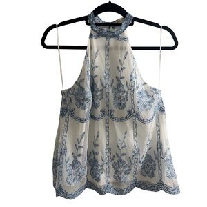 Altar'd State Sleeveless Blue and White Patterned Halter Top